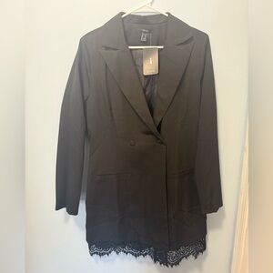Forever 21 Black Lace Trim Blazer Dress